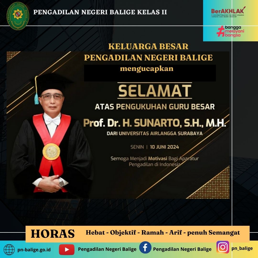 Selamat Atas Pengukuhan Guru Besar Prof. Dr. H. Sunarto, S.H., M.H. Dari Universitas Airlangga Surabaya
